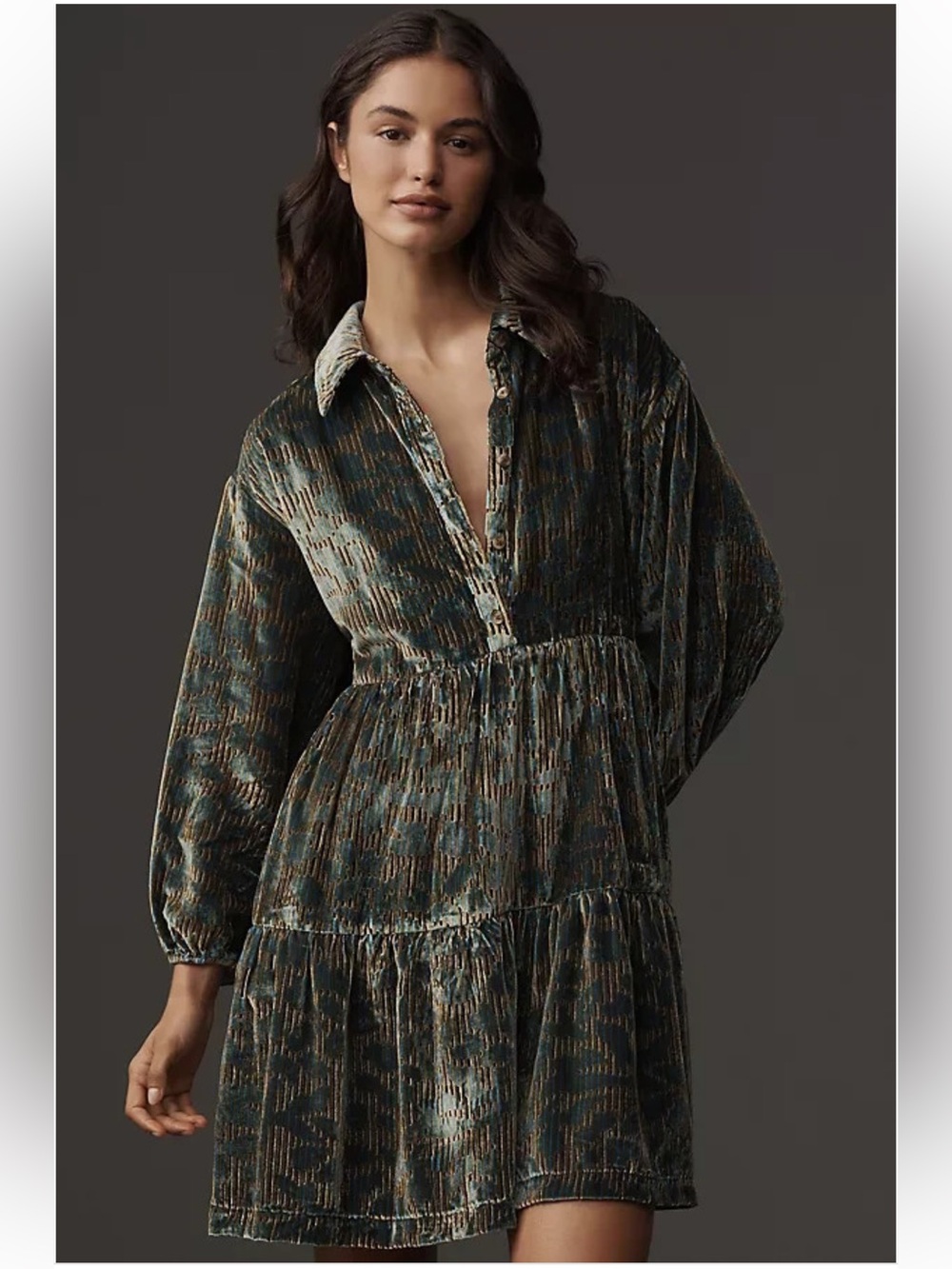 Maeve The Bettina Velvet Tiered Mini Shirt Dress - Size S - BNWT
